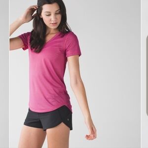 Lululemon What The Sports Tee Womens Size 6 Heathered Jewelled Magenta/Gold